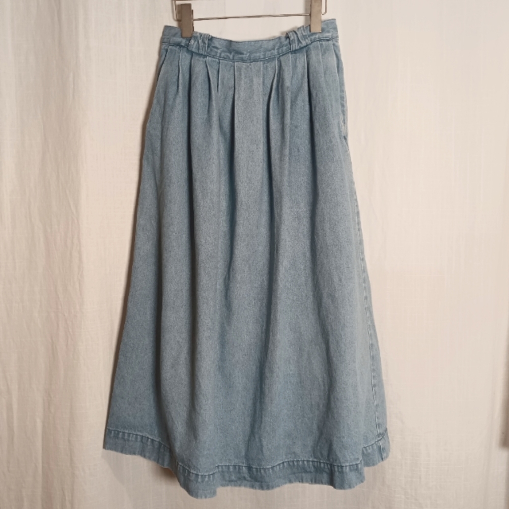 Eddie Bauer Vintage Denim Pleated Full Midi Dress Skirt / Dirndl